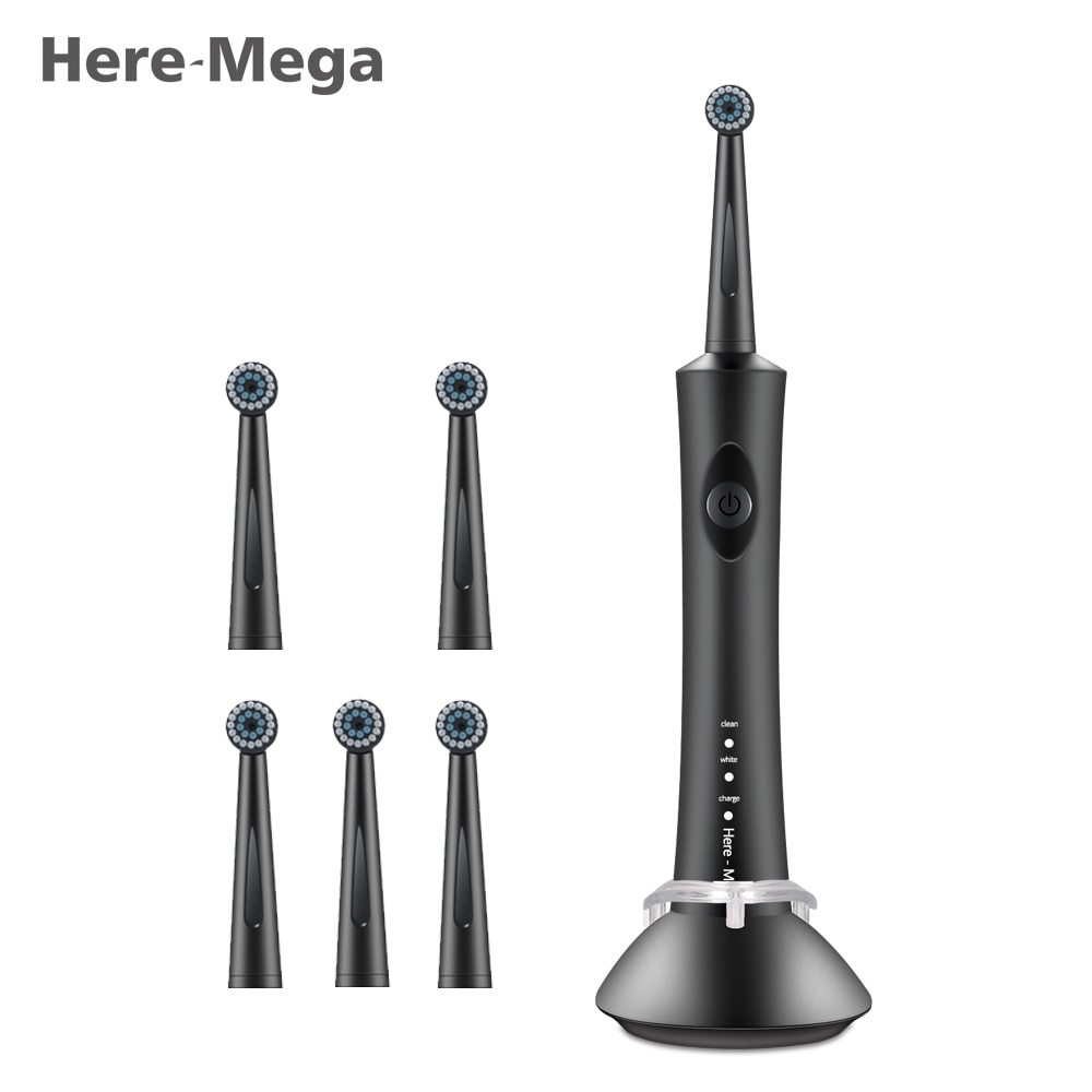 Here Mega Rotary Electric Toothbrush Adult Automatic Toothbrush USB Chargeable Replaceable Brush Heads Whitening Waterproof R02