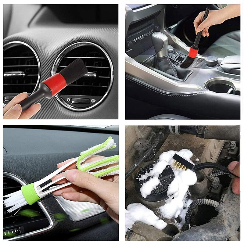 New10Pcs Auto Car Detailing Brush Set Car Interior Cleaning Kit Includes 5 Detail Brush,3 Wire Brush, 2 Air Vent Brush
