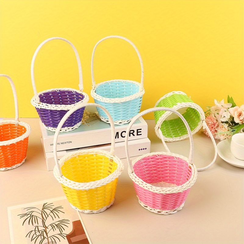 Plastic Rattan Woven Blue Easter Egg Basket Round Storage Basket Home Basket