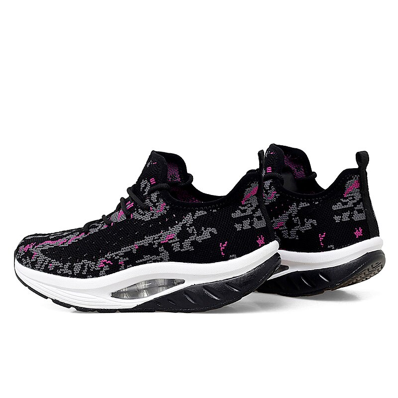 Zapatos deportivos de para mujer, zapatillas de suela gruesa, zapatos de plataforma de tejido volador, zapatillas tonificadoras de cuña, zapatos de balanceo transpirables
