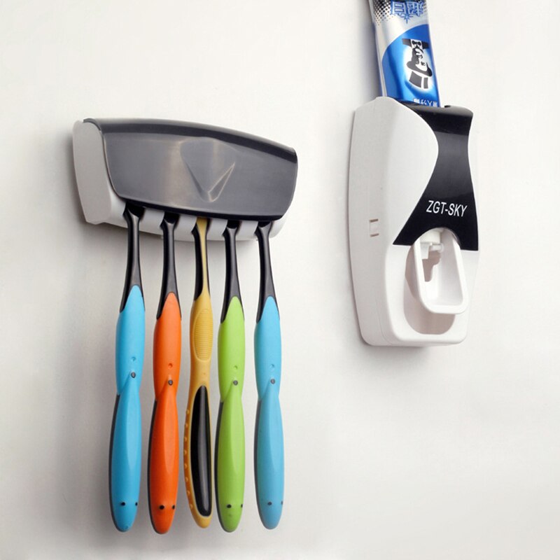 Distributeur automatique de dentifrice, 5 pièces, presse-dentifrice, étagères de salle de bain, accessoires de bain, porte-brosse à dents, montage mural