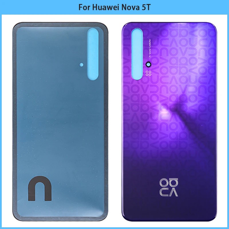 Gloednieuw Voor Huawei Nova 5T Batterij Back Cover 3D Glazen Paneel Achterdeur Nova 5T Glazen Behuizing Case met Lens Lijm Vervangen