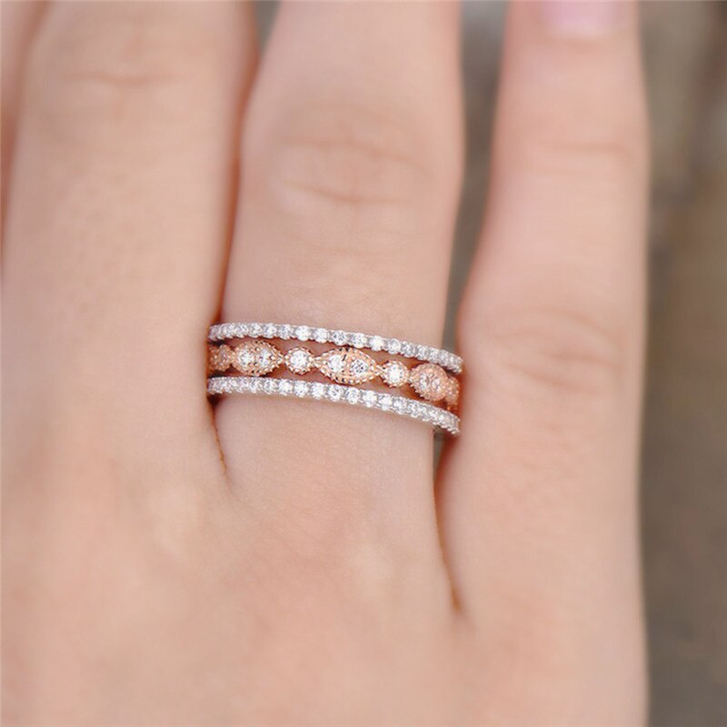 ROMAD 3 teile/satz zierlich Ring einstellen für Frauen Rose Gold Gefüllt Ring Braut retro Hochzeit Band Versprechen Engagement Ringe Für frauen R4