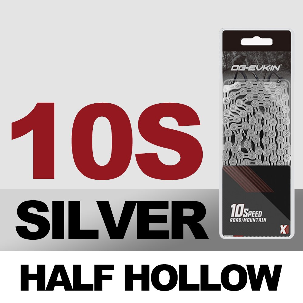 OG-EVKIN 9/10/11 Speed Bicycle MTB Chain Half/Full Hollow Bike Chain Mountain/Road Bicycle Chains 116 Quick Link Gold/Silver: C-01-10s-EL-Silver