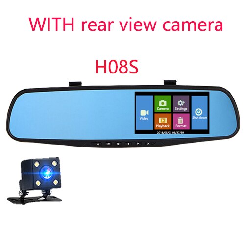 Jiluxing Dash Cam 4.3 ''1080P Auto Dvr Spiegel Dual Lens Video Recorder Parking Monitor Auto Camera Achteruitrijcamera spiegel Auto Registrar: H08S two cameras / Without Card