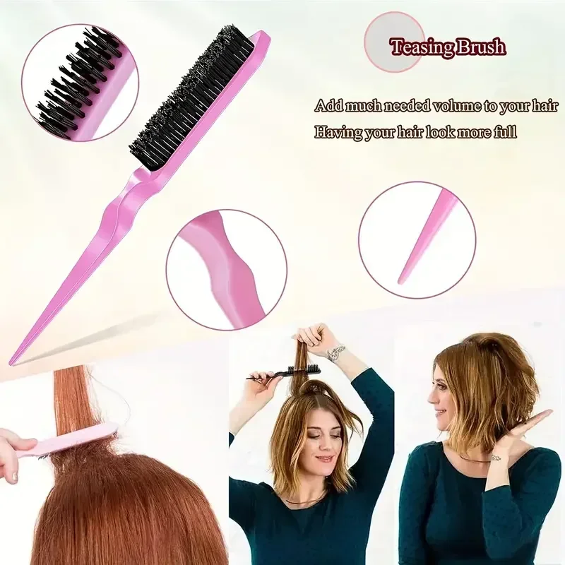 5-Piece Detangling & Styling Set: Curl Candy Bursh Curved Rat Tail Comb Edge Control Brush - Perfect for Salon Results