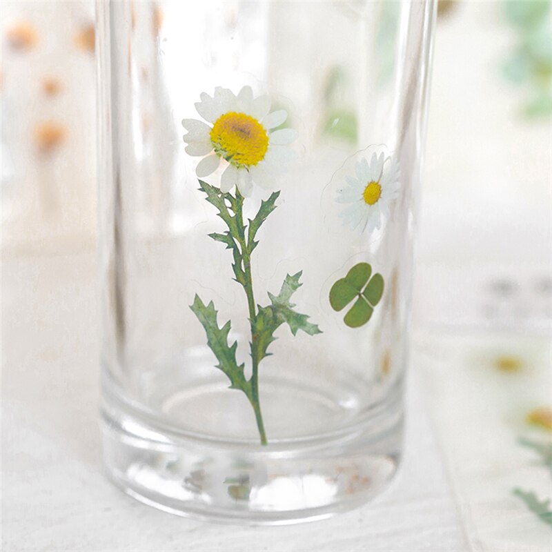 Kokorosa12 Designs Natural Daisy Clover Japanese Words Stickers Transparent PET Material Flowers Leaves Plants Deco Stickers