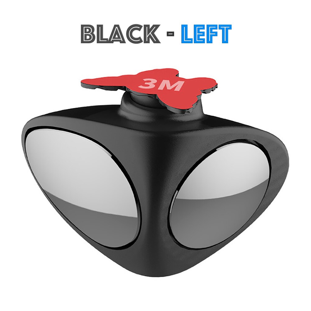Double Mirror for blind zone on regular car side mirrors, dead zone mirror, spherical car mirror: Black-Left