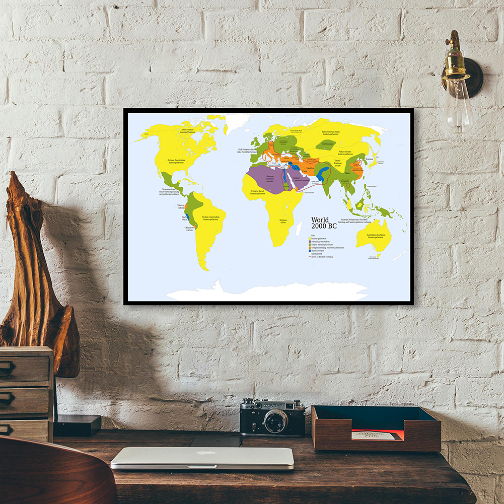 90*60cm The World Primitive tribe civilization Map In 2000 BC Non-woven Canvas Painting Retro Poster Home Decor School Supplies