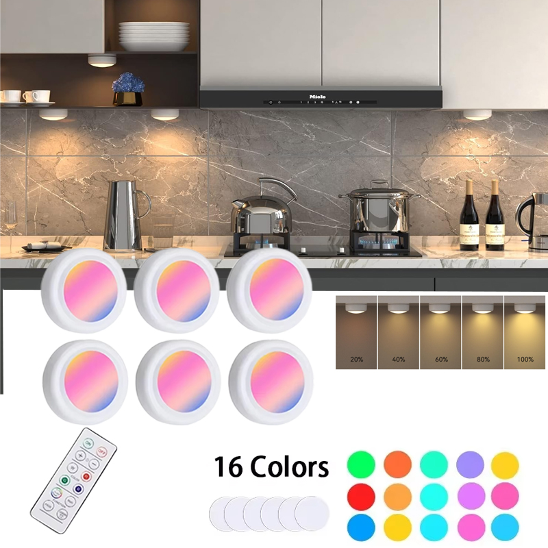 Trådløs skaplampe med fjernkontroll led-dimbar nattlampe rgb-farget led-lys for garderobebelysning i hjemmet