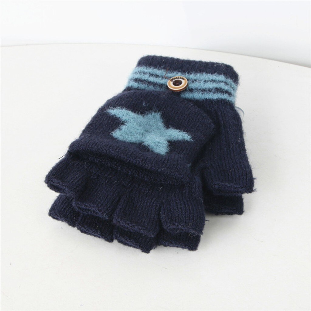 ARLONEET Kid Girls Boys Winter Knit Thicken Gloves Convertible Flip Top Fingerless mittens Stitching warm Gloves CO22