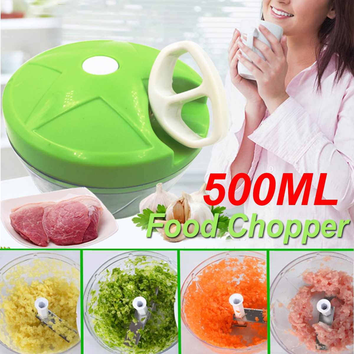 500ML Manual Meat Grinder Powerful Hand-power Food Chopper Mincer Mixer Blender to Chop Meat Fruit Vegetable Nuts Shredders