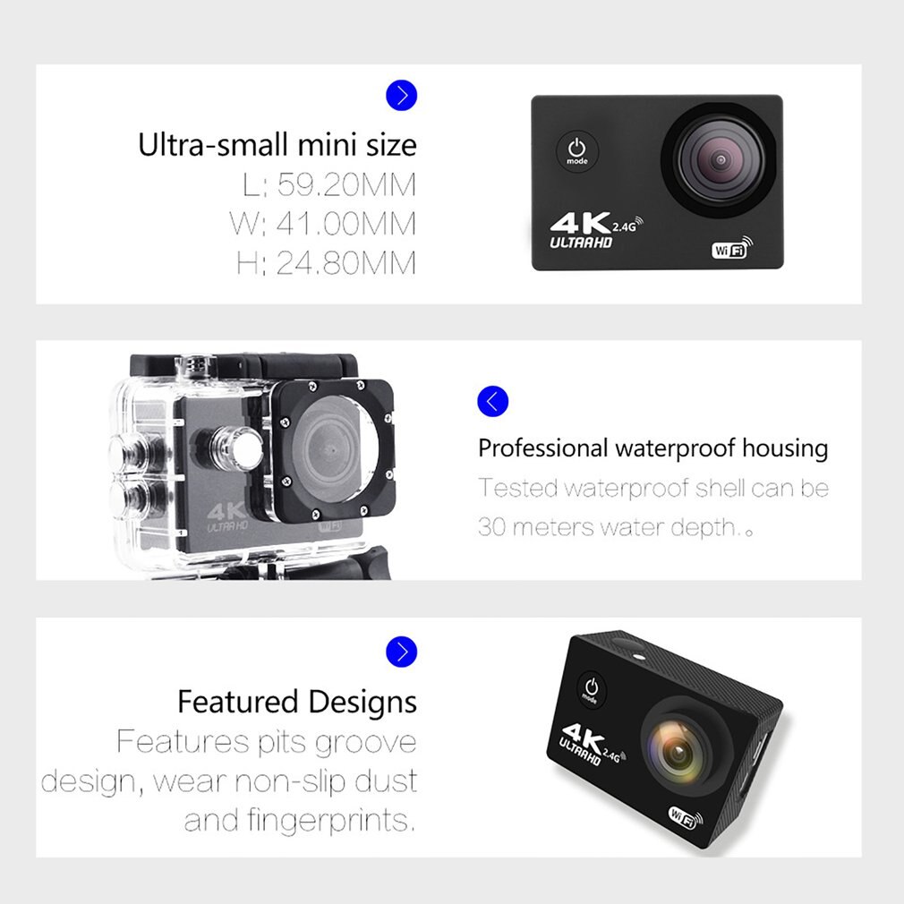 Pro cam sport actie met telecommunicatie camera 4k videocamera wifi ultra  hd 16mp dvr sport outdoor duiken fiets camcorder