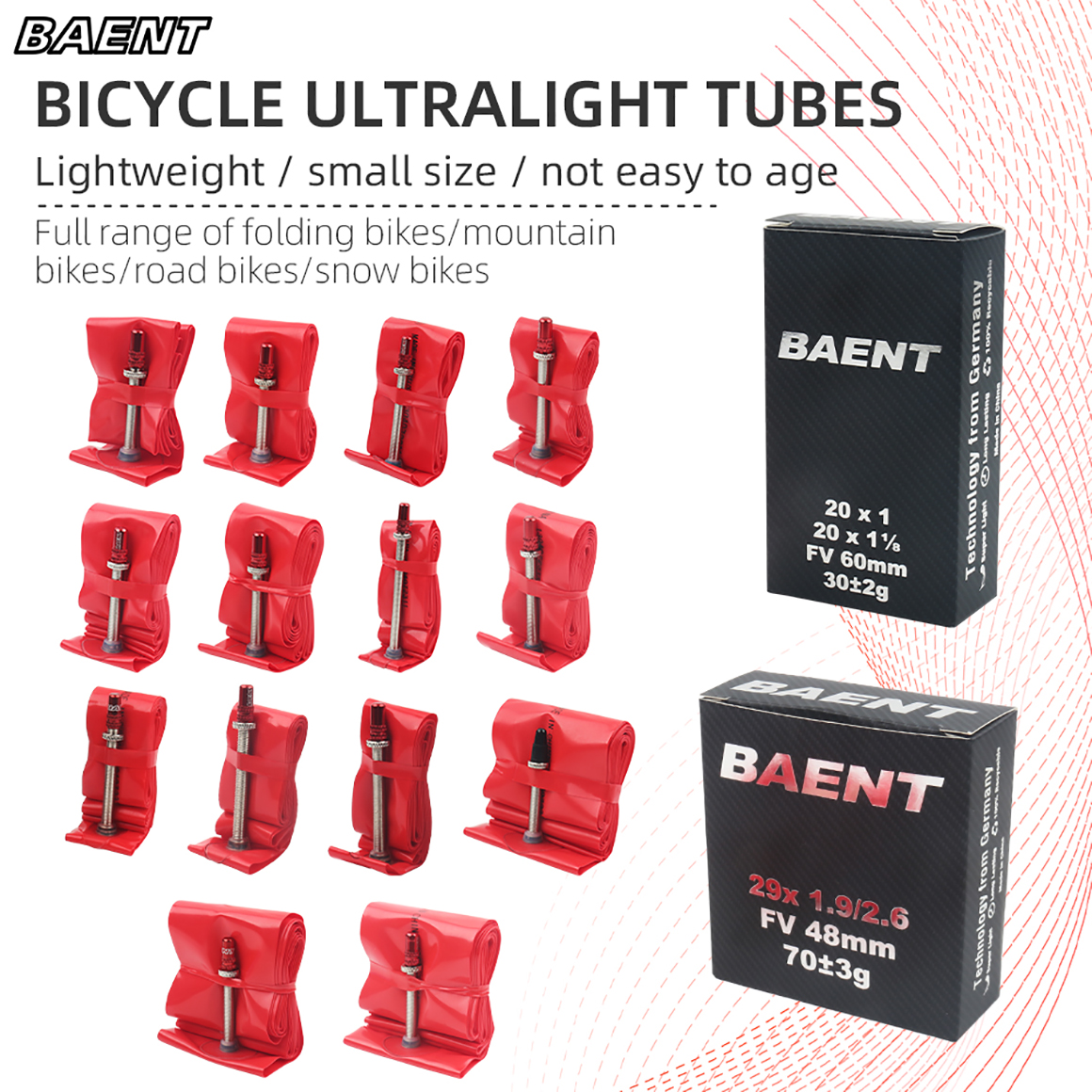 Baent Road Bike Inner Tube Ultralight 700x23/28/32/43C TPU Material Bicycle Tyres 60mm 80mm French Valve Speed Bike Parts