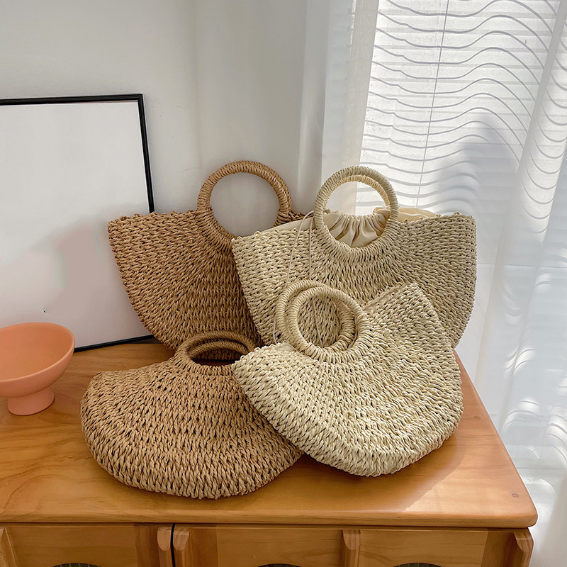 Nuevos bolsos de paja de luna a la , bolso de playa de verano para mujer, bolso de mimbre hecho a mano, bolso tejido Vintage para mujer, bolsa para mujer