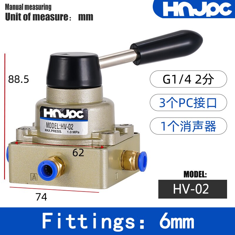 Pneumatische Ventiel 4H210-08 4R210-08 HV-02/03/04 Hendel Bediend Controle Hand Roterende Klep Schakelaar Cilinder Control Fitting: HV-02 6mm joint