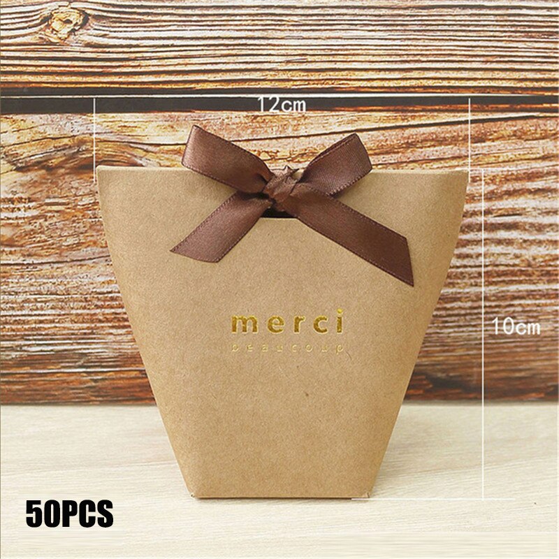 50 Stks/partij Zwart Wit Bronzing Franse "Merci" Papier Candy Bag Dank U Bonbondoos Pakket Bruiloft Verjaardag party Favor Tassen: small Merci kraft