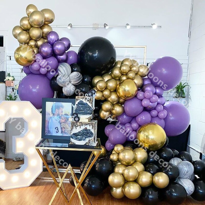 Globos de látex de mezcla de morado dorado y Metal para guirnalda, Kit de arco para de cumpleaños de Baby1th, decoración para de bienvenida de bebé, suministros de globos, 167 Uds.