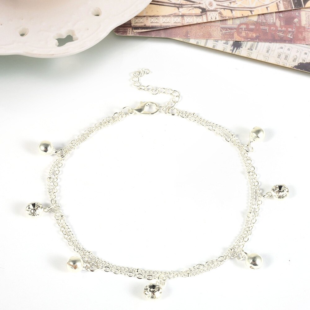 Pulsera tobillera de bebé, pulsera de tobillo con cuentas de piedra blanca para el pie, pulsera de pierna de Metal para bebé
