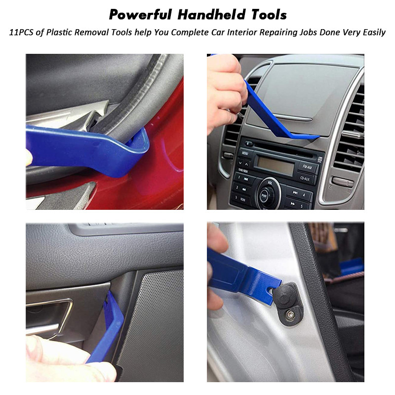 12 Uds. Kit de extracción de coche azul Tirm, herramienta de reparación de Panel de Radio Interior de coche, Clip de puerta duradero, conjunto de eliminación de embellecedor de ventana