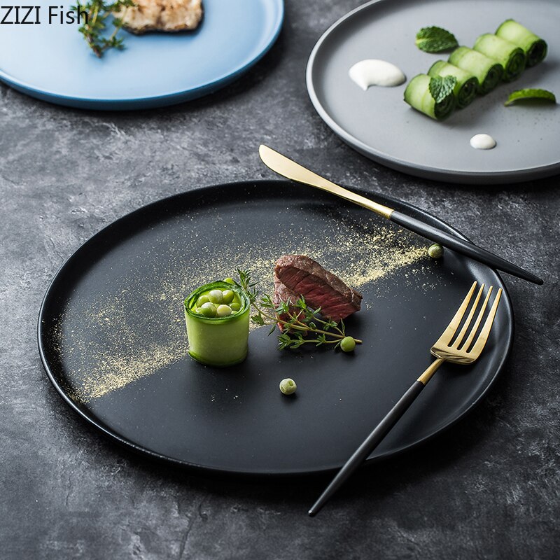 Noord-europa Keramische Ontbijt Cake Tray Moderne Thuis Steak Dessert Westerse Plaat Restaurant Dienblad Ronde Servies