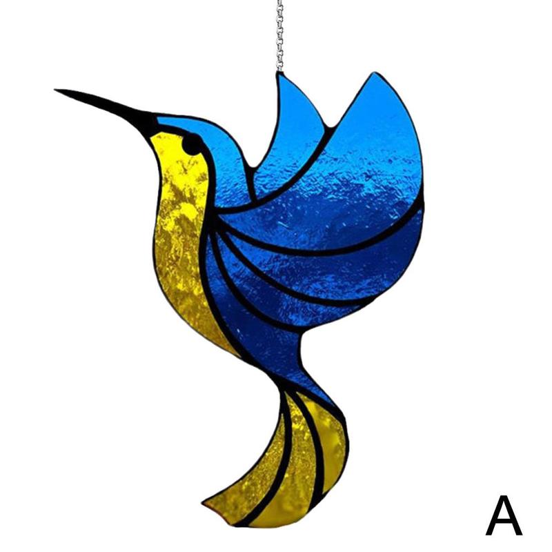 Alloy Ukrainian Stained Glass Hummingbird Collection Light Pendant Chakra Chandeliers Suncatcher Garden Ornament Crystal B5f3: Blue