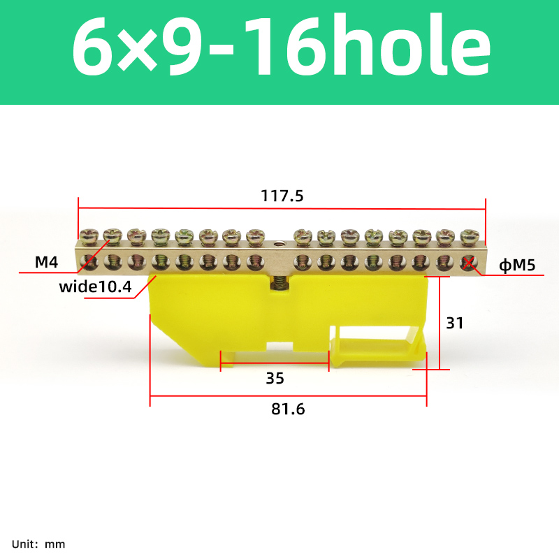 DIN Rail Terminal Block 6*9mm Neutral Terminal Block 6/8/10/12/14/16 Hole Power Distribution Box Ground Bar Electrical Connector: Orange