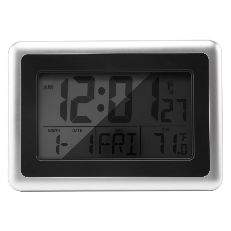 Atomic Digital Wall Clock, Large Lcd Display, Battery Operated, Indoor Temperature, Calendar, Table Standing, Snooze Without Bac: Default Title
