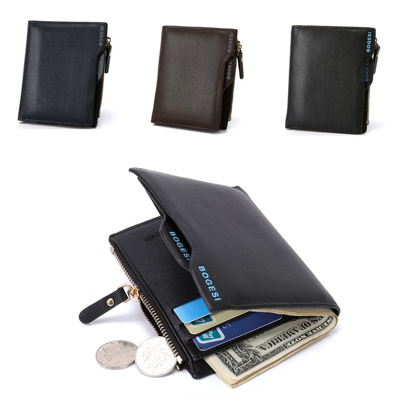 Men Small PU Leather Short Purse With Photo Credit Card Holder Case Coin Wallet Clutch