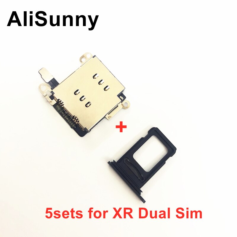 Alisunny 5Sets Voor Iphone 11 Xr Dual Sim Kaartlezer Connector Flex Kabel + Sim Card Tray Slot Houder vervangende Onderdelen