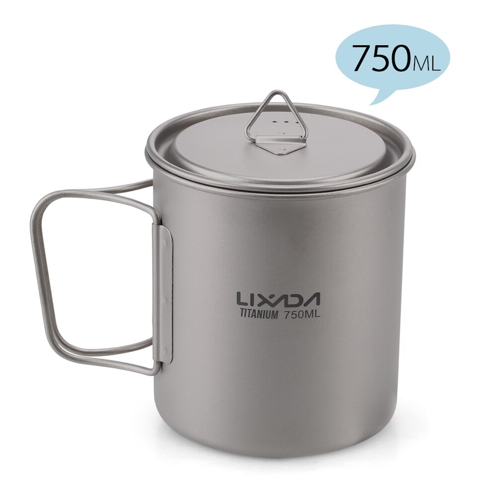 Lixada-taza de agua portátil para pícnic, taza de titanio ultraligera para exteriores, con mango plegable, 300ml / 350ml / 550ml / 650ml