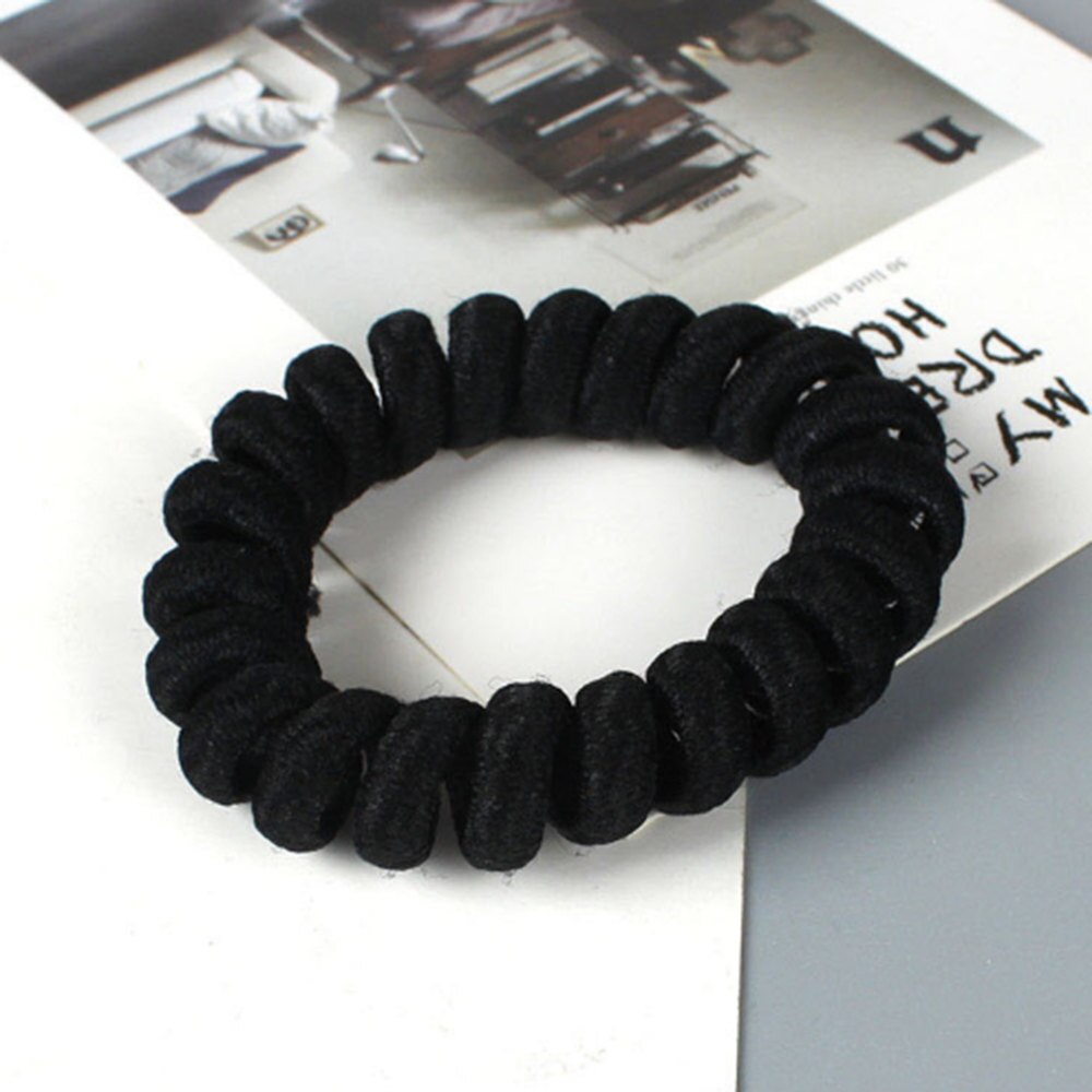 Bandeau élastique pour femme et fille, 1 pièce, 7 couleurs, corde, fil de téléphone, accessoires pour cheveux: Black