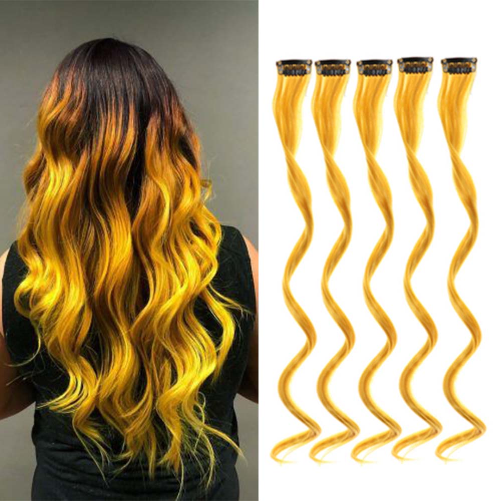 5 unids/set 18 pulgadas Clip de colores en extensiones de cabello largo rizado sintético resaltado postizos coloridos pelo de rayas para mujeres: #130