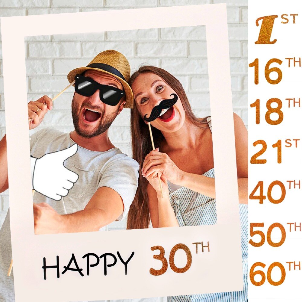 FENGRISE Photo Frame 1st Birthday 30th 40th Photo Booth Props 16 18 21 30 40 50 60 Happy Birthday Photobooth Party Decorations