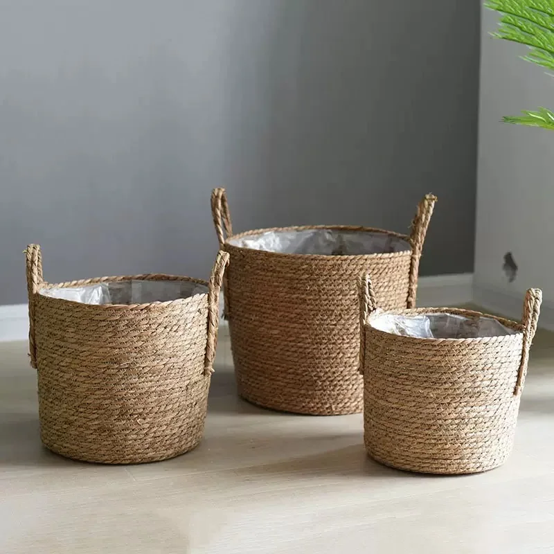 Cesta de macetero de mimbre Natural, maceta para el hogar, jardín, cesta de mimbre, cesta de flores de paja de 20/25/30CM