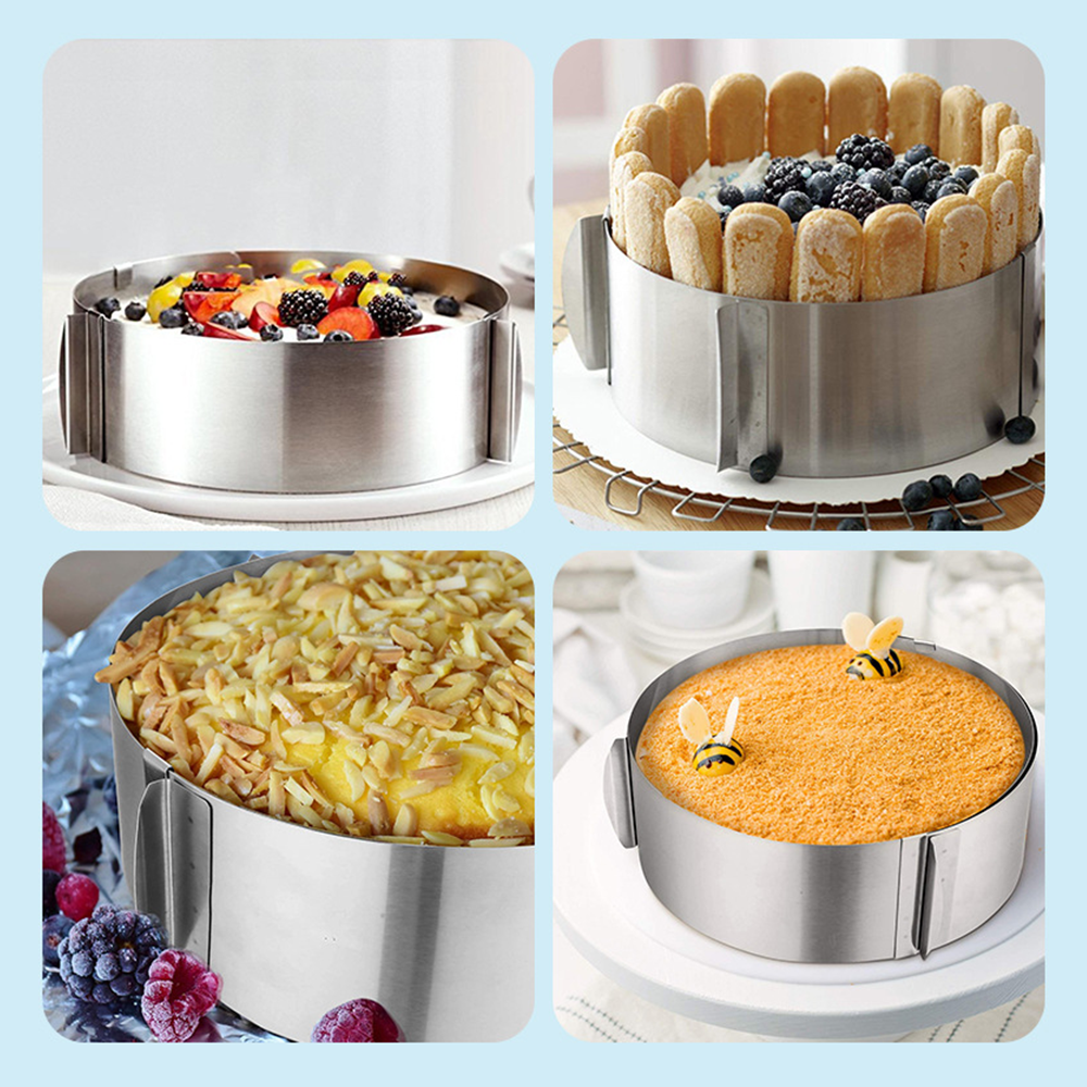 Adjustable Cake Ring for Baking 430 Stainless Steel 6-30cm Telescopic Mousse Ring Rustproof with Scale 3D Cake Baking Molds