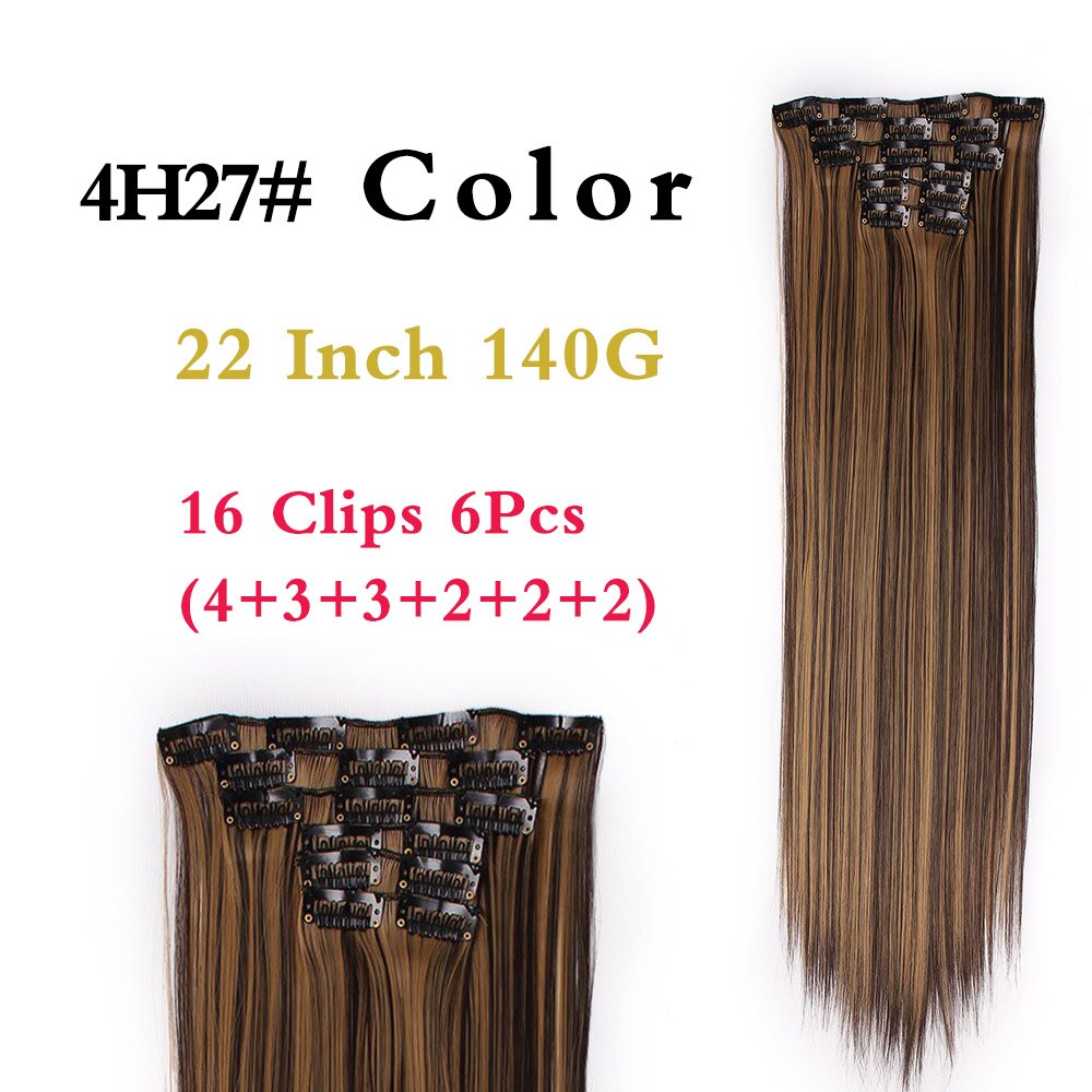 BEAUTY PROS Long ombre Straight Clip In Hair Extensions 16Clips Full Head Synthetic Hair Extension 22'' Available Heat Resistant: 4H/27#