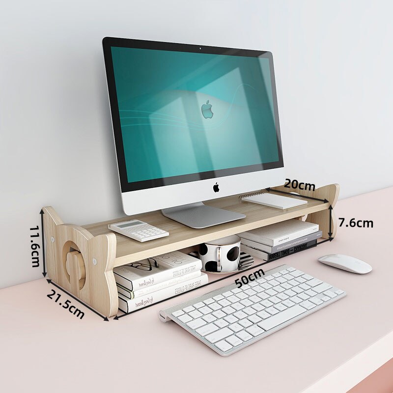 Cute Cat's Paw Monitor Stand Desk Storage Rack Wooden Computer Riser Desk Organizer Storage Shelves Cabinet Home Office Supplies: Single layer walnut