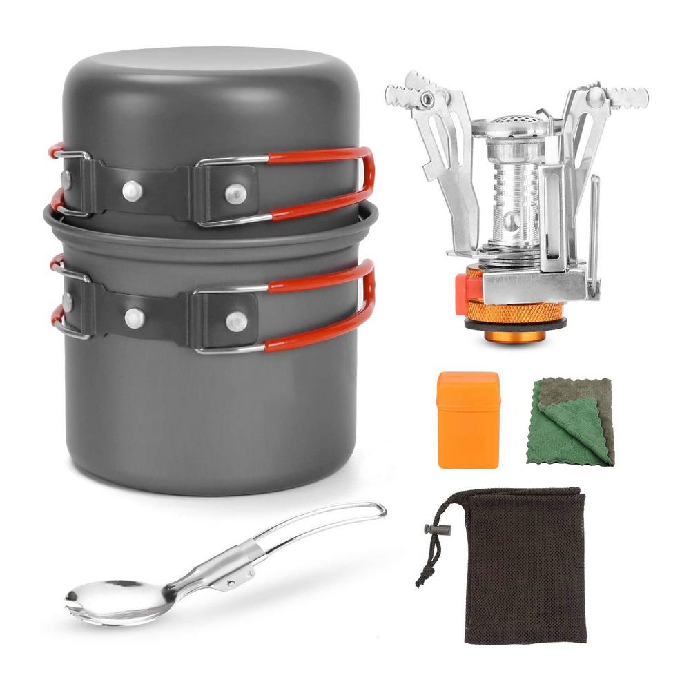 Mini Stove Outdoor Hiking Fishing Folding Gas Water Heater Cooker Camp Pot Set Portable Cooker Pot Set Travel Camping