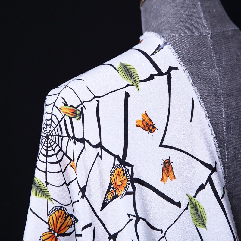 100% mulberry silk crepe de chine fabric cloth per meter butterfly printed anti-wrinkle shirt dress fabric express