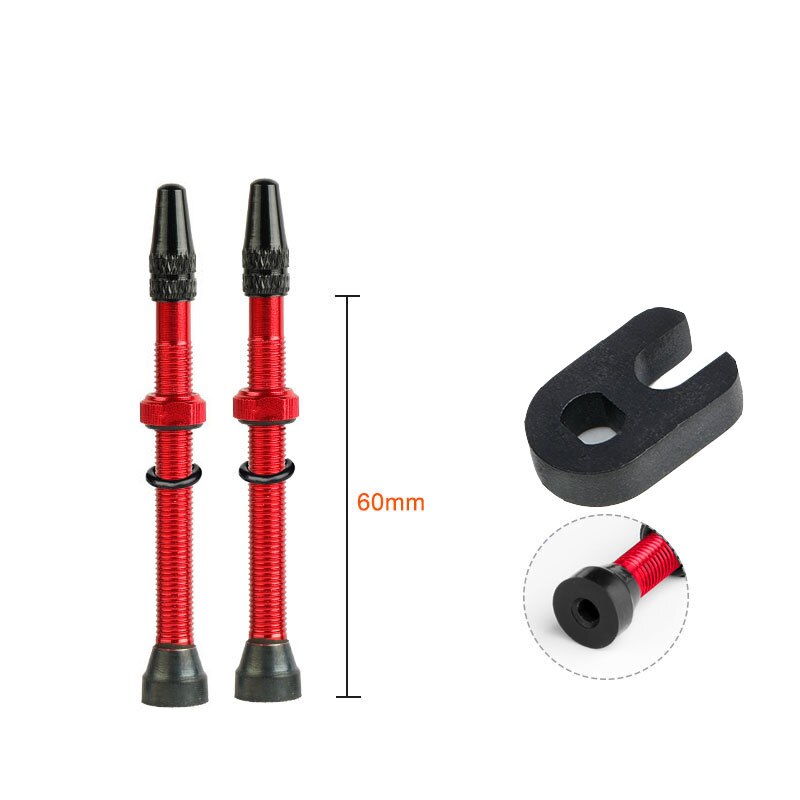 2pcs Bicycle Valve Mountain Road Bike Presta Valve MTB Cycling Accessories Brass Core Alloy Valve 40/60mm for Tubeless Tire: 2pcs(red 60mm)