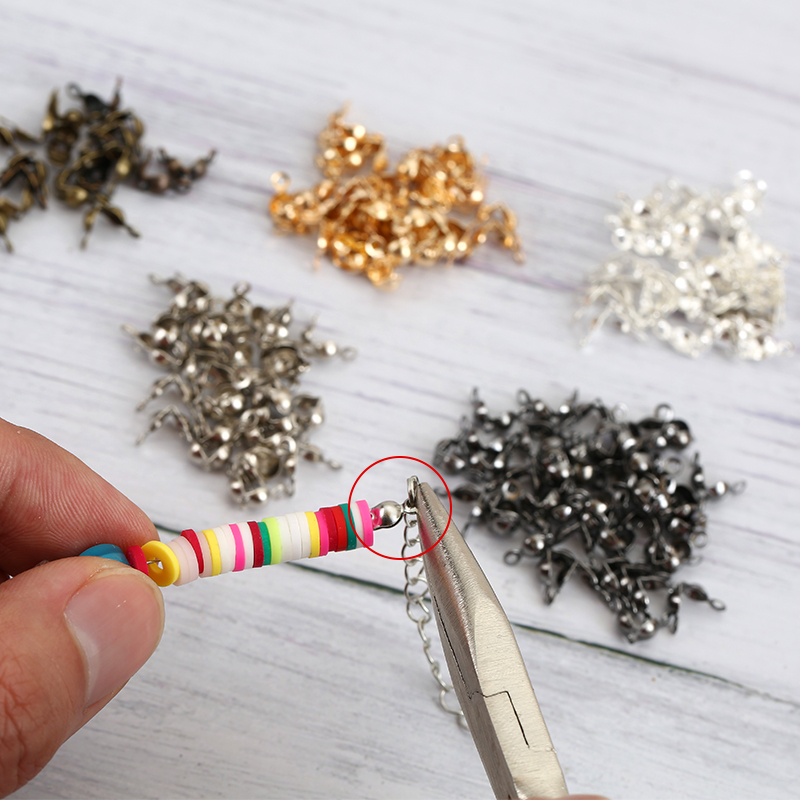 200 unids/lote 4*8mm cierres de conector ajuste cadena de bolas extremo engarzado tapas de cuentas hallazgos para DIY joyería accesorios suministros