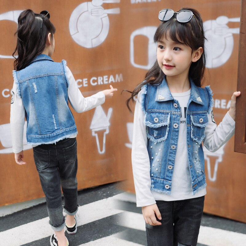 Chaleco vaquero para niñas, ropa sin mangas con una hilera de botones, para primavera y otoño