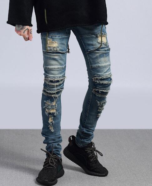 Męskie jeansy dla motocyklistów dżinsy plisowane motocyklowe rowerzysta spodnie dżinsowe męskie szczupły elastyczne żółte spodnie punk dżinsowa plus rozmiar 28 ~ 42