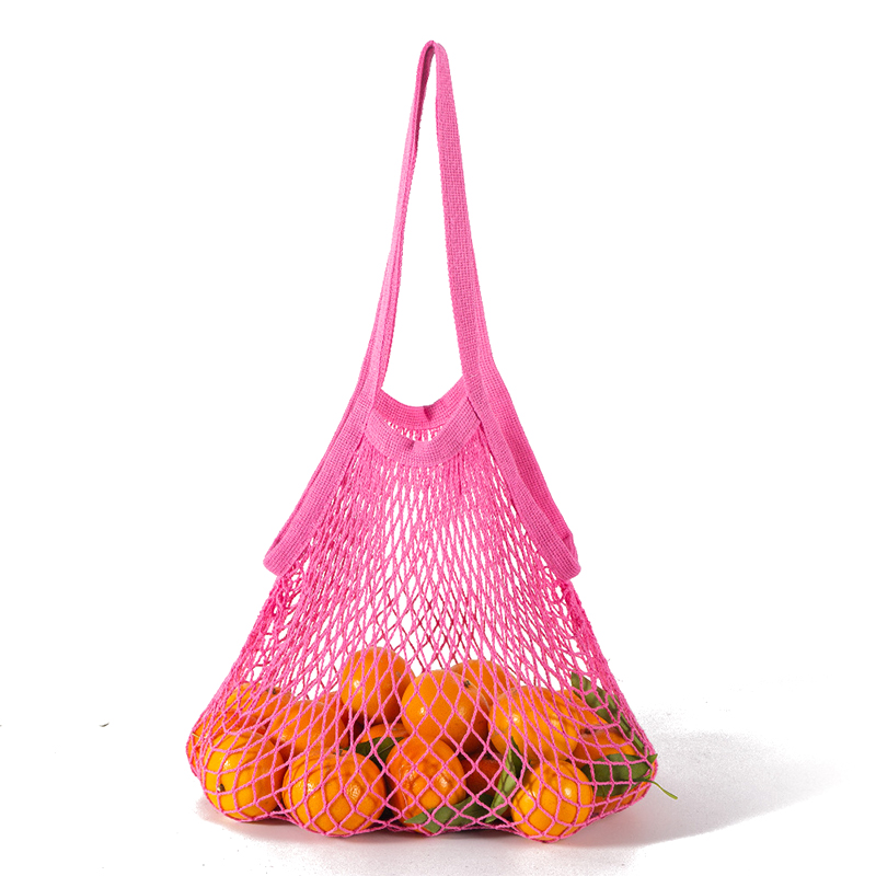 Neue Wiederverwendbare Taschen für Obst Gemüse Tasche Baumwolle Gittergewebe Schnur Organizer Handtasche Kurze/Lange Griff Netz Einkaufen Taschen tote: Rose rot-lang