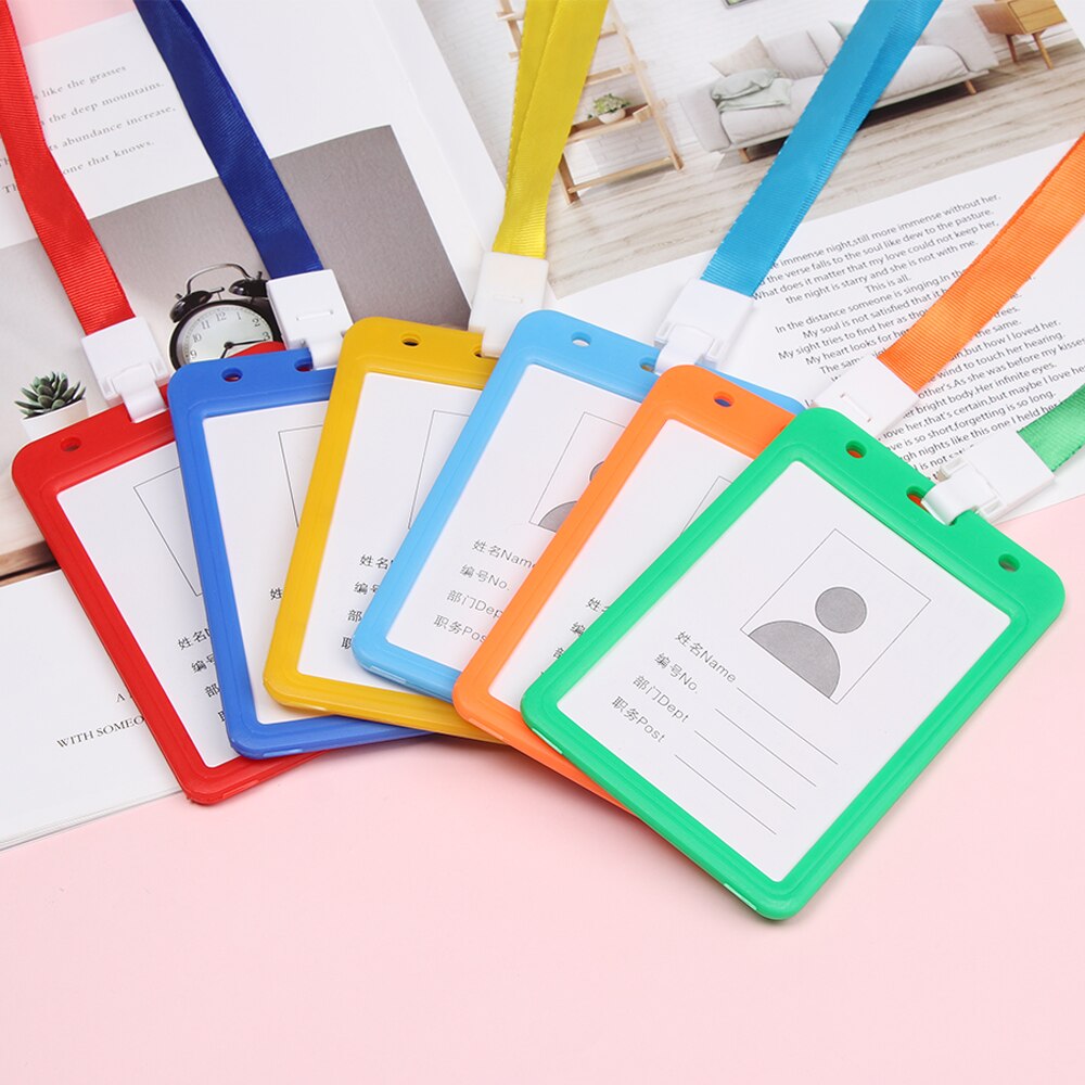 Nuevos soportes para tarjetas de trabajo transparentes de doble cara en colores caramelo, Correa protectora para el cuello, funda para Nombre de identificación, tarjeta de crédito, funda con insignia