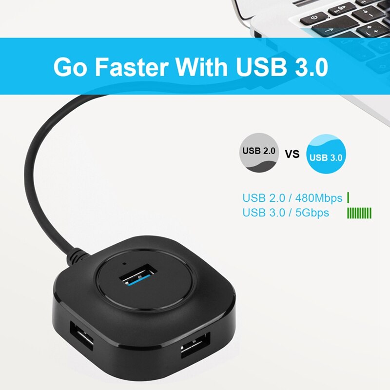 HUB USB 3,0 Multi USB 3,0, divisor de 4 puertos, Cable de 100Cm, Mini expansor de puerto USB múltiple para PC y ordenador