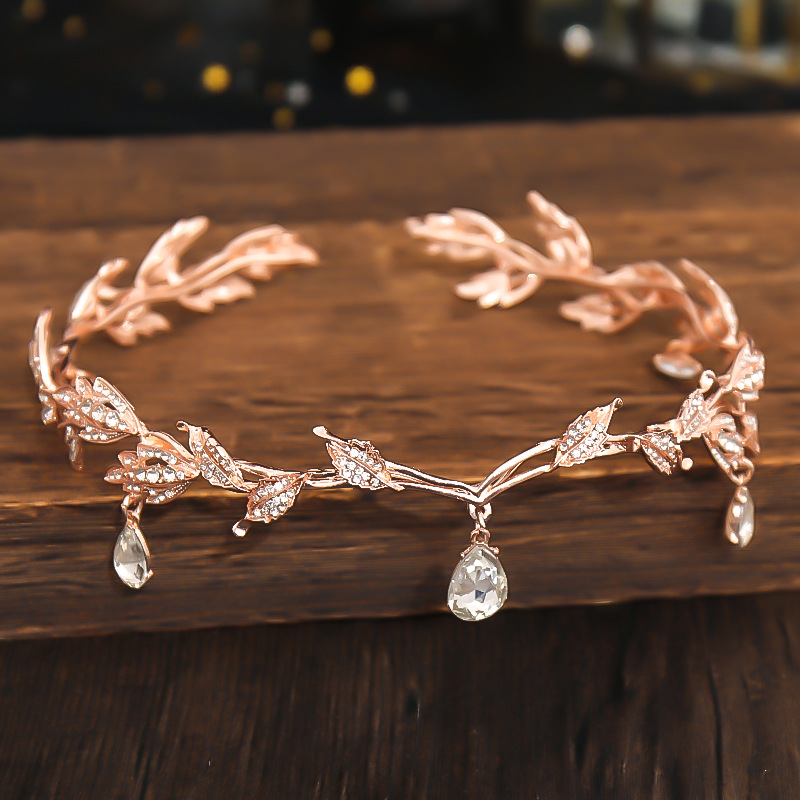 Vintage Bronze Emerald Green Fairy Crown Tiaras Crystal Leaves Elf Tiara Bandana Hair Accessories for Women Costume Hair Jewelry: Antique Copper Plated