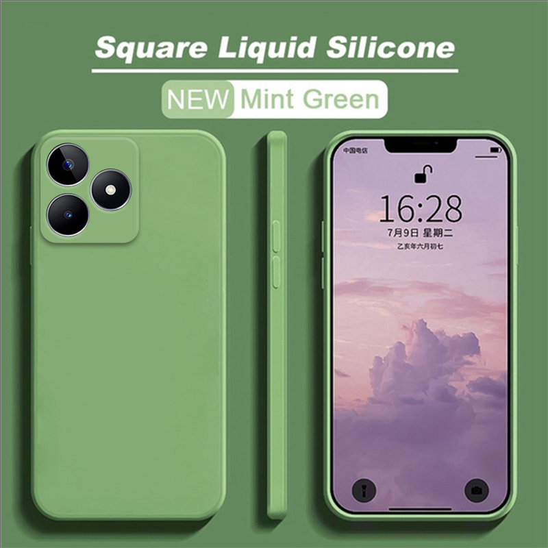 Para Realme C53 funda protectora de goma de silicona líquida funda de teléfono para Realme C53 funda para Realme C53 C55 C35 C51: Lona / green