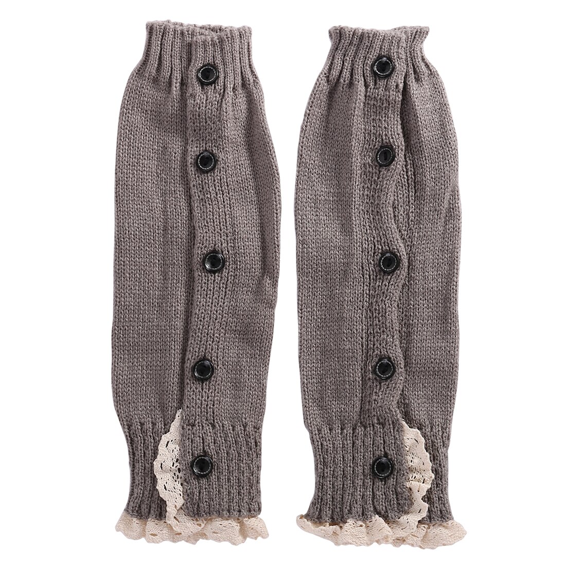 Varme børn piger trendy strikket knap blonder benvarmere trim boot manchetter benvarmer: Grå